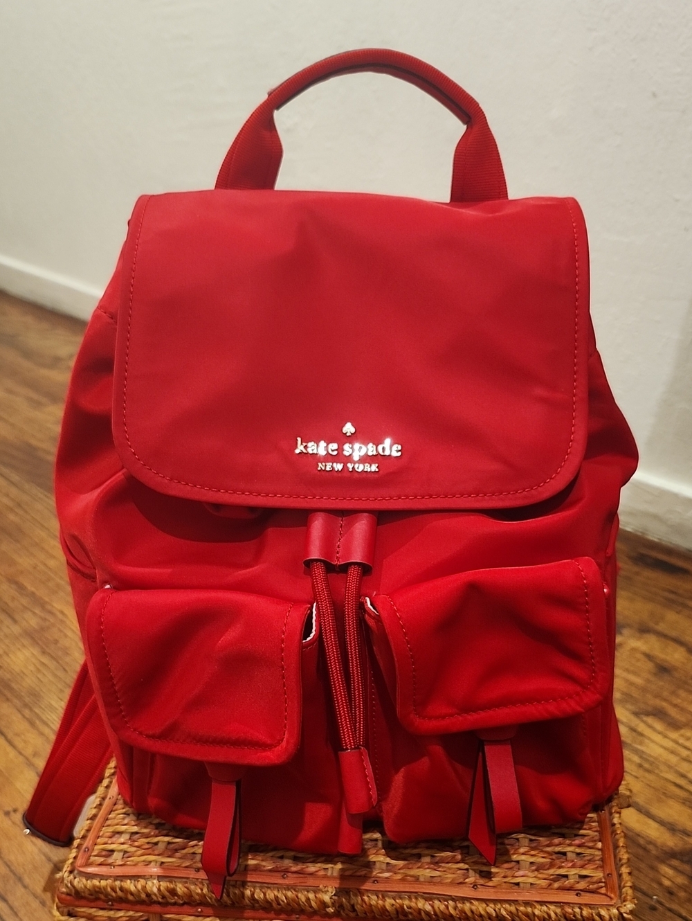 Kate Spade Carley Nylon Flap Backpack – Fava Root Cherry Red